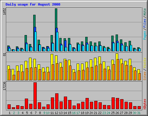 Daily usage for August 2008